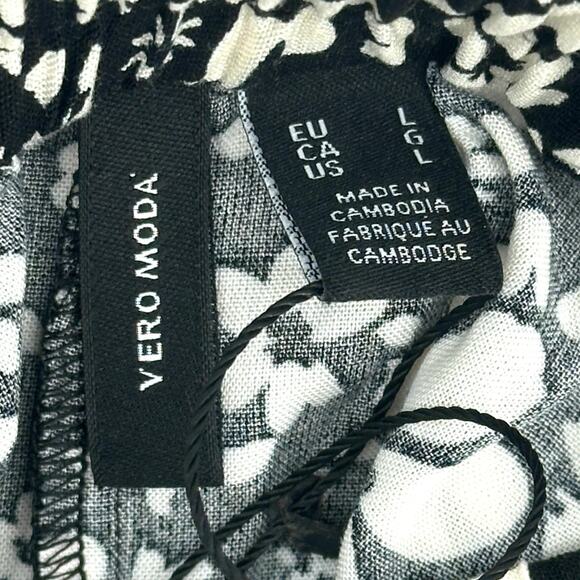 Vero Moda Maxi Slit Skirt Women L Black White Floral Print with Pockets - Picture 11 of 14